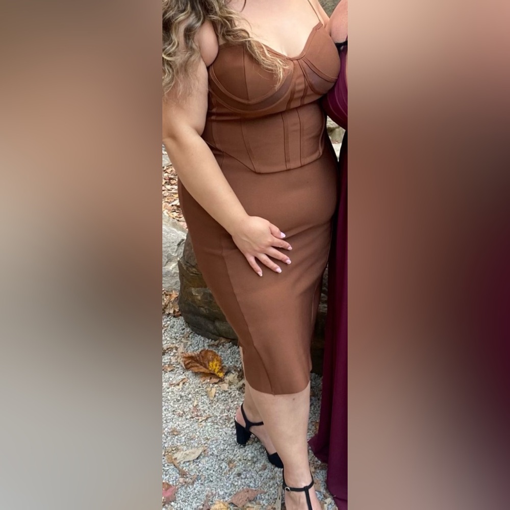 PrettyLittleThing Brown Bustier Bodycon Midi Dress